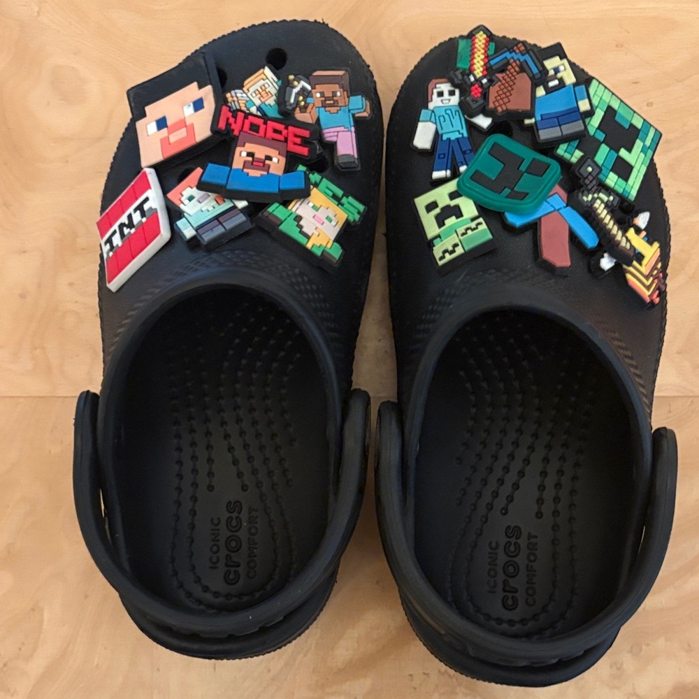 CROCS Kids Black Sandals with Minecraft Charms
